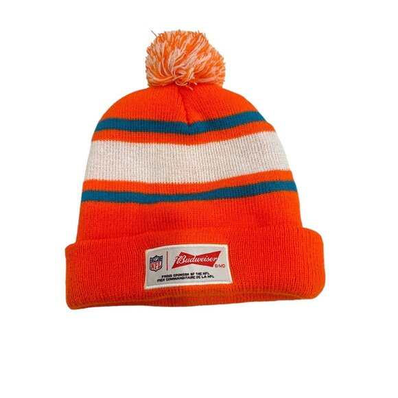 Miami Dolphins Winter Hat Budweiser Orange NFL Toque Beanie Stocking Cap - Picture 2 of 2